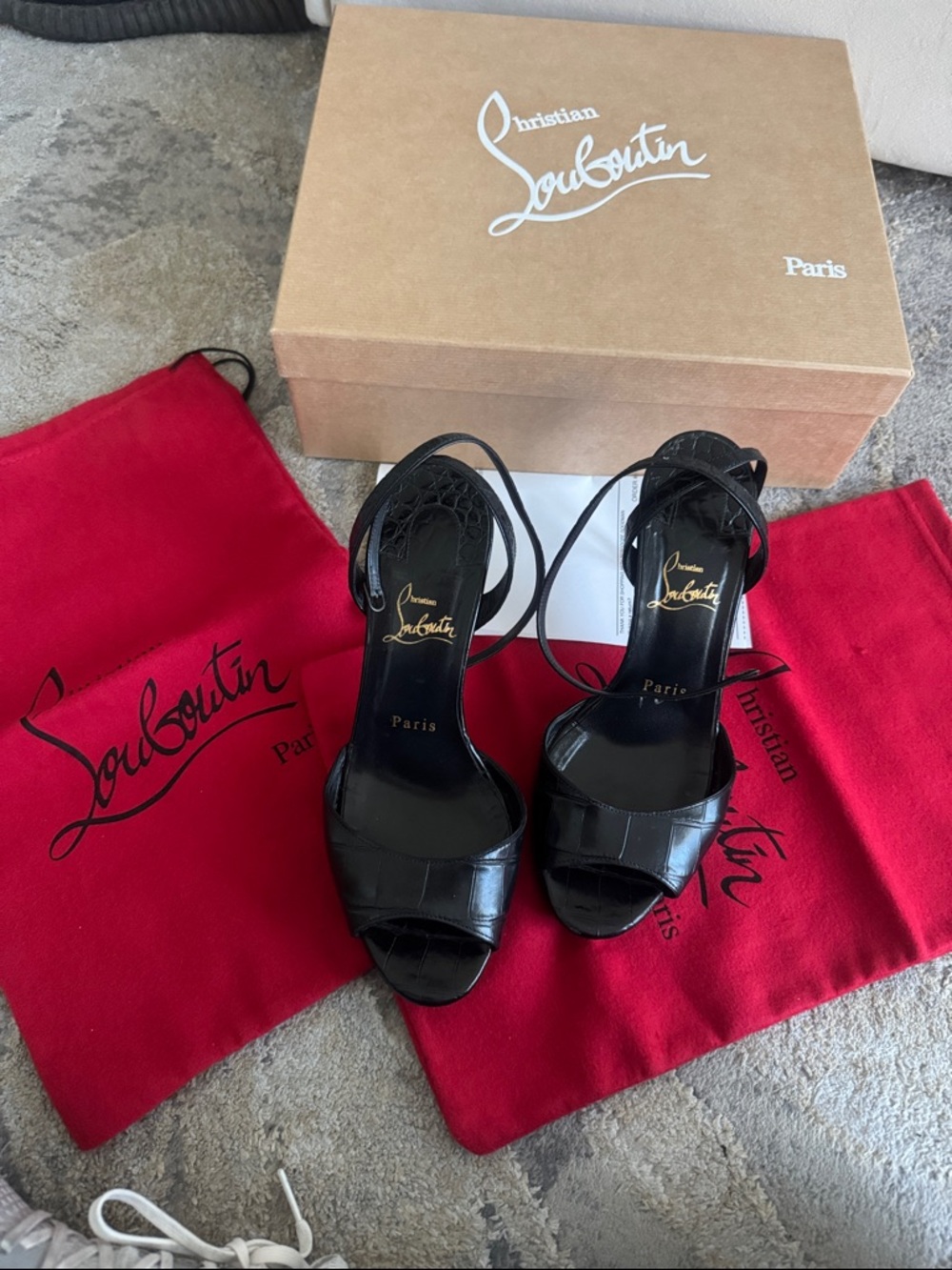 Christian Louboutin Black Patent Leather Strappy Open-ToeHeels 100m